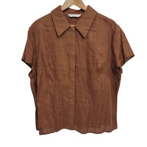 Katherine Kelly Irish Linen Top XL Brown Shirt Button Collar.Beautiful 100% li